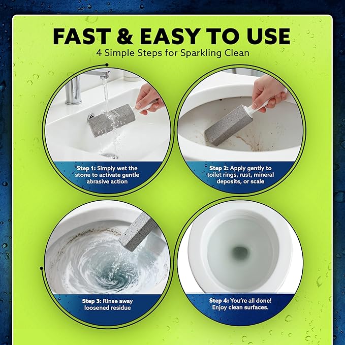 PUMIE Pumice Stone Toilet Bowl Cleaner (1-Pack) - Heavy Duty Scouring Stick for Toilet - Pumice Stone for Cleaning Rings, Bowls, Hard Water Stains, Lime, Rust, Sink - Includes Handle for Easy Use