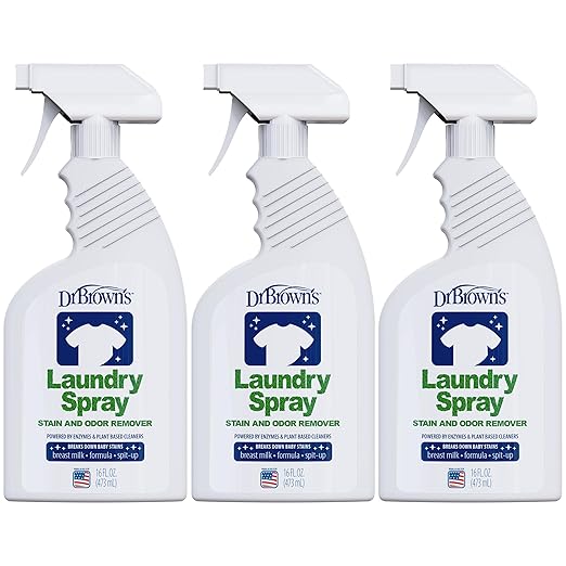 Dr. Brown's Laundry Spray Stain and Odor Remover for Baby Clothes, Hypoallergenic, Fragrance-Free, 16 fl oz, 3-Pack