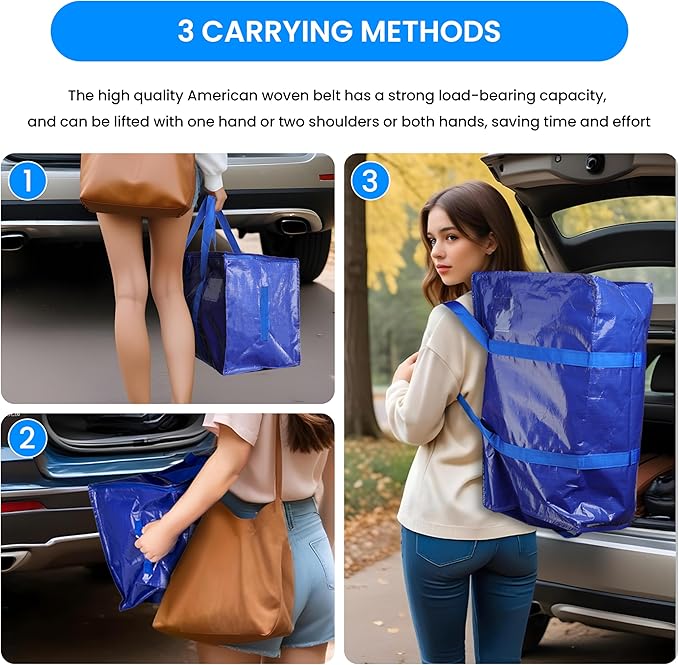 Simple Deluxe 4 Pack Moving Bags, Heavy Duty Storage Totes with Lids, Sturdy Handles& Zipper, Moving Boxes Alternative, Extra Large, for Clothes Packing, Moving Supplies, Blue