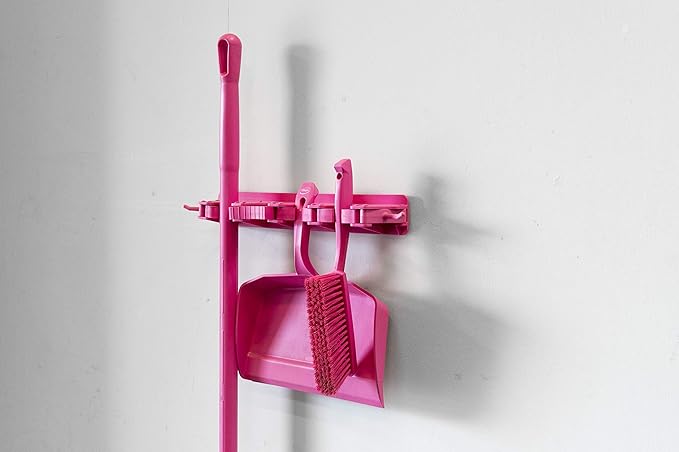 Vikan 45871 Bench Cleaning Brush, Polypropylene/Polyester Soft Bristle Dustpan Brush & Sweeper With Handle, 14-Inch, Pink