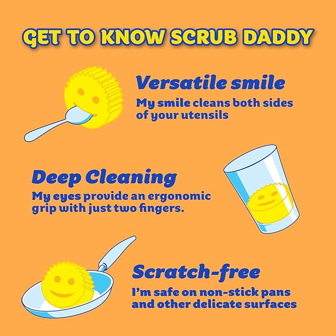 Scrub Daddy + 2x Cif All Purpose Cleaning Cream, Lemon - Multi Surface Household Cleaning Cream + Scrub Daddy Scratch-Free Multipurpose Dish Sponge