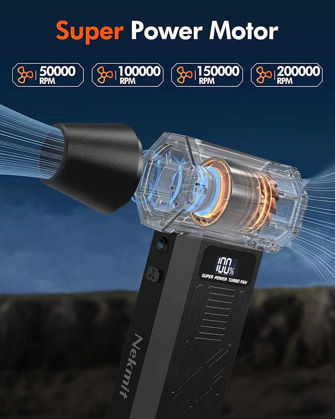 Nekmit Compressed Air Duster - 200000RPM Super Power Electric Air Duster, 4-Gear Adjustable Mini Blower with Fast Charging, Dust Blower for Computer, Keyboard, House, Outdoor and Car