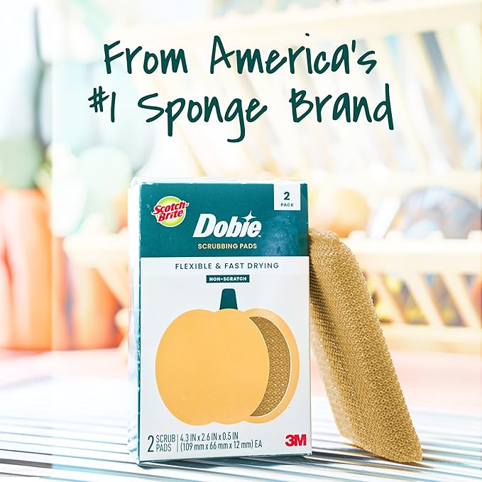 Scotch-Brite Harvest Dobie Scrubbing Pads, Non-Scratch Kitchen Sponge for Cleaning Dishes, Appliances, and Bathrooms, Pumpkin Orange Dish Sponge That Dries Fast, 2-Pack