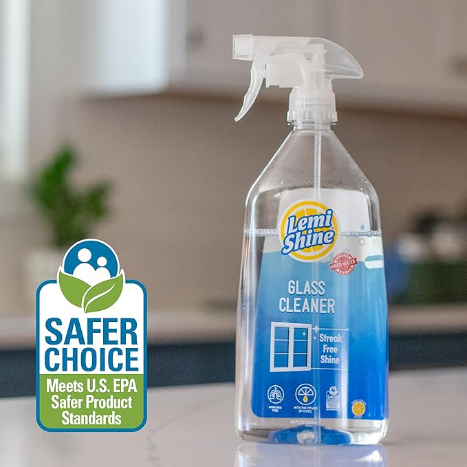Lemi Shine Glass & Surface Cleaner - Multi-Surface Glass Cleaner Spray with Powerful Citric Acid, Cleans Smudges and Streaks From Windows, Glass, And Mirrors, 28oz - 3 Pack