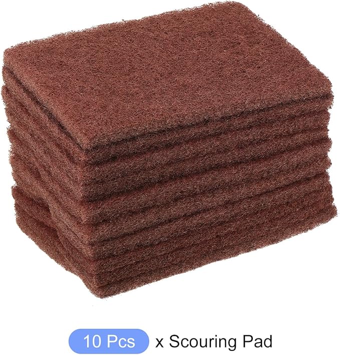 METALLIXITY Scouring Pad (15 x 10cm/ 6"x4") 10pcs, Non-Scratch Scouring Sponge Scour Pads - for Cleaning Dishes Pots, and Pans, Brown