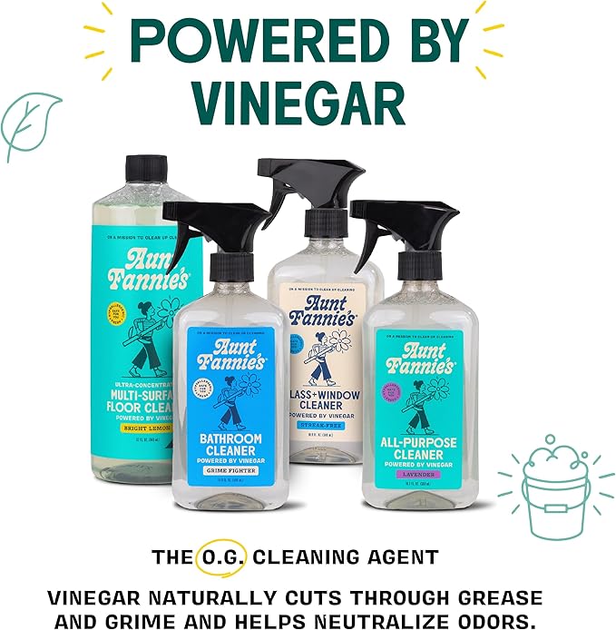 Aunt Fannie's All Purpose Household Cleaner, Multi-Surface Spray Cleaner, Powered by Vinegar for Kitchen, Bath, Windows and Countertops, Fragrance Free, Pack of 6