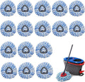 16 Pcs Spin Mop Replacement Heads, 360° Easy Wring Spin Mop 100% Microfiber Refill, Easy Cleaning Spin Mop Heads, 2 Tank System Replace Head for Easy House Cleaning Floor Mopping, Blue&White