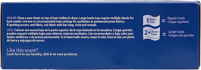 Clorox Fraganzia Fabric Softener Dryer Sheets, Wrinkle Reducing and Anti Static Laundry Dryer Sheets for Great Smelling Clothes, Softens Fabrics, Lavender with Eucalyptus Scent, 105 Count - 6 Pack