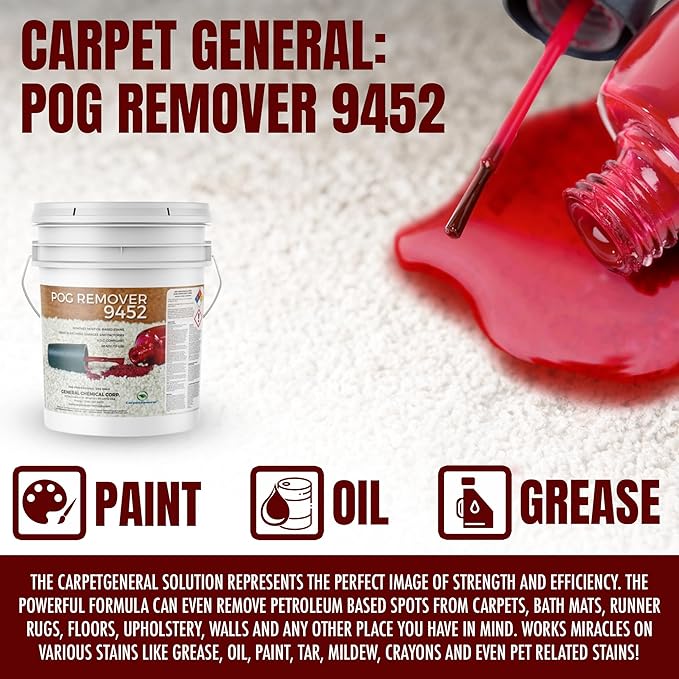 POG Remover 9452 - Carpet Stain Remover and Degreaser - Use For Heavy-Duty Spot Cleaning - Professional Grade Cleaner - 5 Gallon Pail