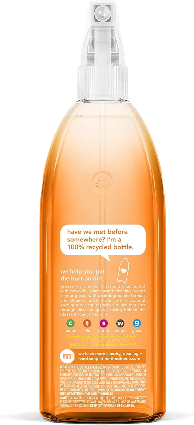 Method All-Purpose Cleaner Spray, Ginger Yuzu, Perfect for Most Counters, Tiles, Stone, and More, 28 oz Spray Bottle, (Pack of 8)