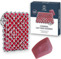 Cast Iron Scrubber Kit + Pan Scraper - 316 Cast Iron Chainmail Scrubber - Skillet Cleaner Scrubber - Cast Pan Scrubber Cleaner - Chainmail Chain Scrubber - Silicone Sponge - Dishwaher Safe
