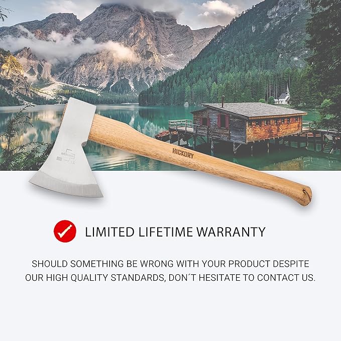 BOKER Plus® Appalachian Axe – Professional Bushcraft, Outdoor & Survival Axe – Large Carbon Steel Blade with Long Hickory Handle – Camping Hatchet with 600 g Rhineland-Style 1055 Carbon Steel Head