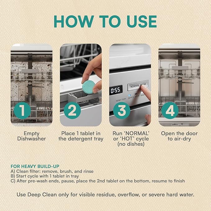 Dishwasher Cleaner and Deodorizer Tablets - 24 Pack Deep Clean Dishwasher Cleaning Tablets, Heavy Duty Streak-free Shine Dish Washer Cleaner, Natural Descaler and Odor Eliminator 12 Month Supply