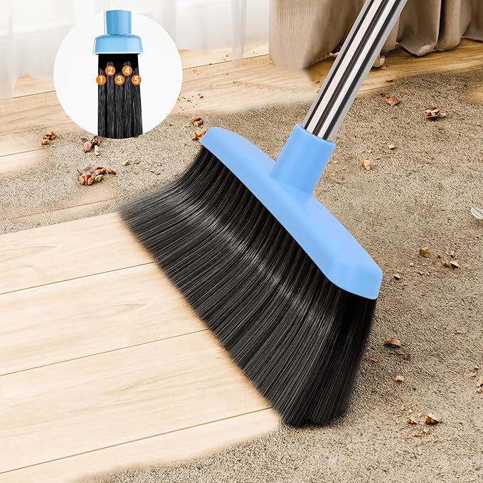 Broom and Dustpan Set for Home 2026 Indoor Outdoor Broom with Dustpan Combo Set Upright Dust Pans with Long Handle Angle Broom for Kids Garden Pet Hair Lobby Wood Floor Kitchen