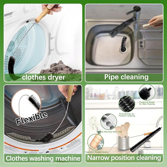 Cleaning Brush Set for Washing Machine, Bathroom, Shower & Kitchen - Scrub Brushes with Long Handle, Stiff Bristles, Crevice Tool - Tile, Bathtub, Sink, Grout Cleaning Brushes Household Tools