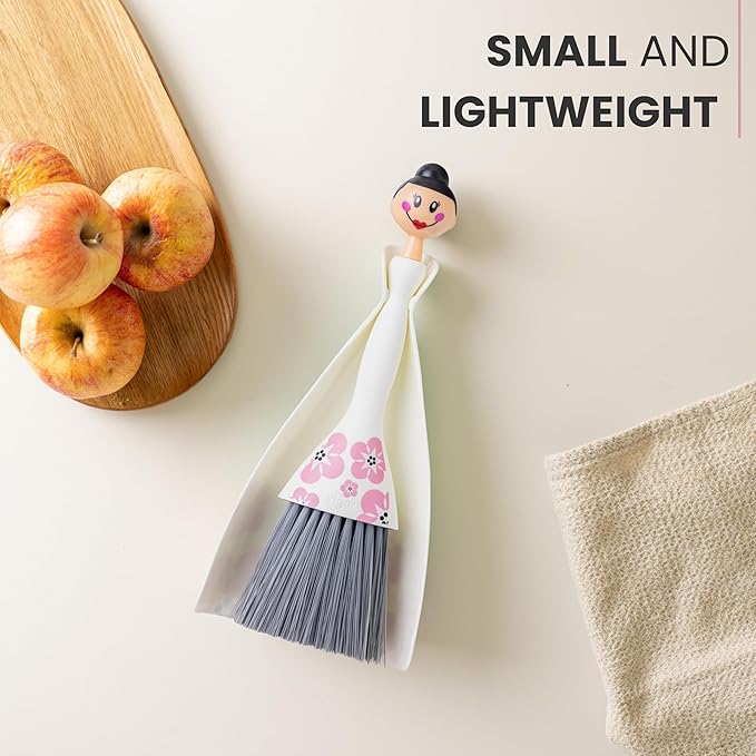 Vigar Mini Broom and Dustpan Set, Small Broom and Dustpan Set for Dust, Pet Hair, Car, and Crumb, Perfect for Home and Camping Essentials, White