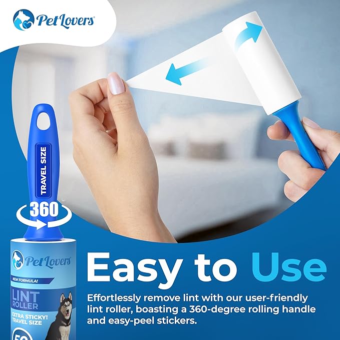 PetLovers Lint Rollers for Pet Hair Extra Sticky - Lint Remover for Clothes (2 Pack Travel Size)