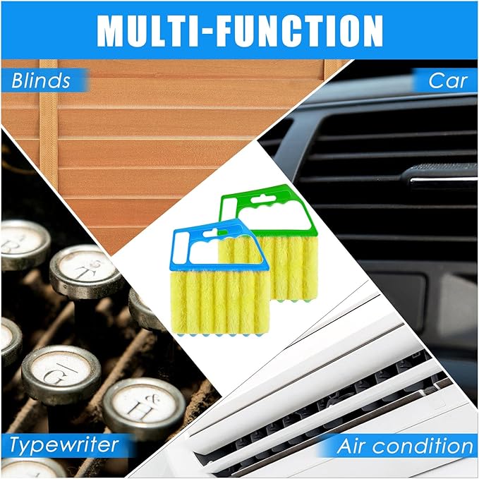 Geiserailie 2 Pcs Window Venetian Blind Cleaner Duster Tool Washable 7 Fingers Dusting Cleaner and Air Vent Shutter Brush Blinds Air Conditioner Fan Duster Dirt Housekeeping Tool (Blue Green)