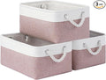 Storage Baskets for Shelves 13.8x9.8x6.7 Inch-Foldable Fabric Organizing Storage Bins with Handles, Closet & Bathroom Organizer, Home Storage for Kitchen, Office (3-Pack, White&Pink)
