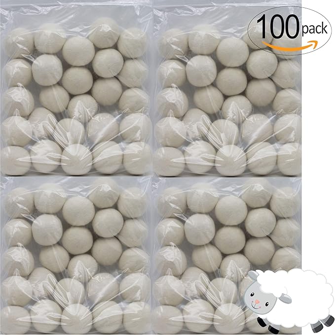 Wooland Wholesale Bulk Laundry XL Premium Wool Dryer Balls - 100% New Zealand Organic Wool Natural Fabric Softener for Sensitive Skin, Babies (100 Count)