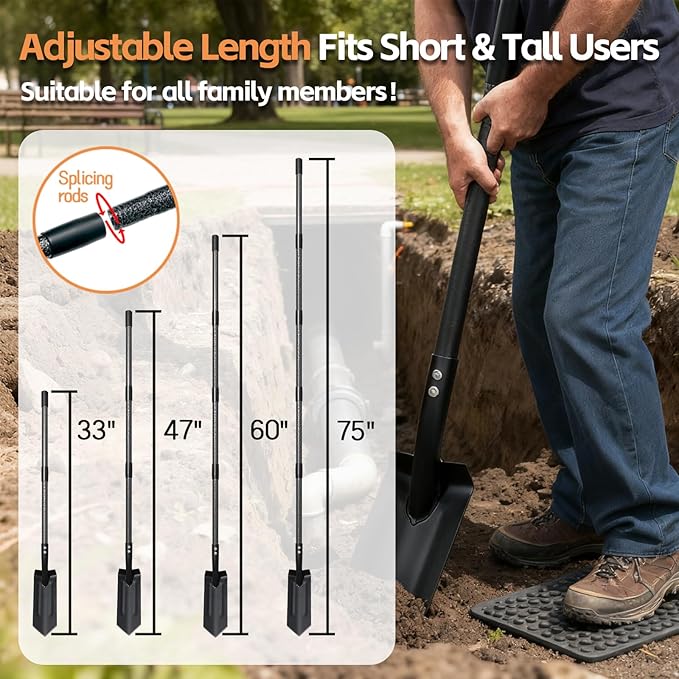 Trench Shovel for Digging, 4 inch V-Shape Narrow Trenching Spade, Heavy Duty Metal Garden Shovel Entrenching Tool for Edging Gardening Landscaping, 75 inch Adjustable Long Handle & Foot Rest Pedal