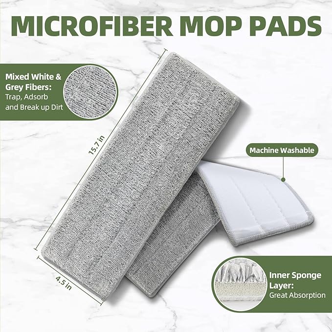 Flat Mop Pads 6pcs for Mop and Bucket Set with Wringer Replacement Microfiber Cloths Compatible with Floor Cleaning Mop Bucket Set - 15.7" X 4.5"