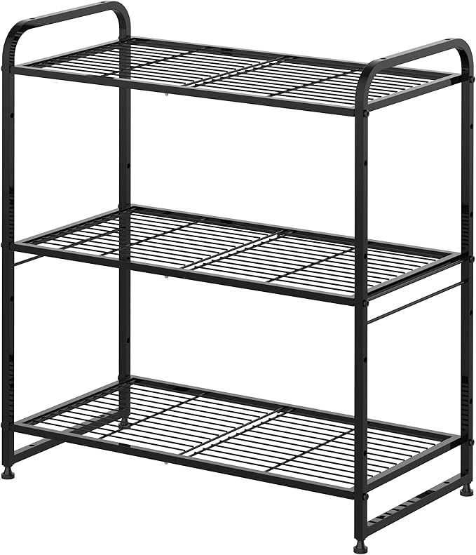 Simple Trending 3-Tier Stackable Wire Shelving Unit Storage Rack, Expandable & Adjustable Kitchen Storage Cabinet Shelf Organizer, Black