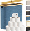 Lifewit Toilet Paper Storage Holder for 12 to 16 Rolls, Free Standing Toilet Paper Basket Stand with Bamboo Lid, Collapsible Fabric Bathroom Organizer Box for Mega Rolls, 30L, Extra Large, Dark Blue