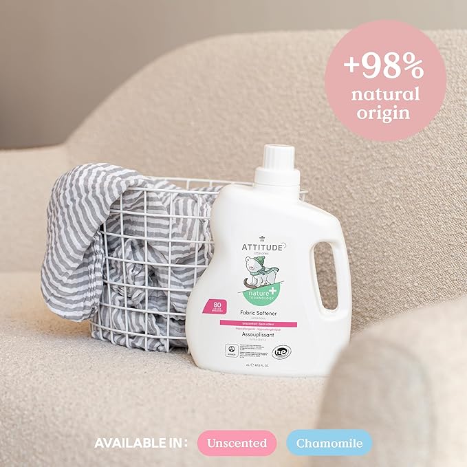 Bundle of ATTITUDE Baby Liquid Laundry Detergent and Fabric Softener, Plant and Mineral-Based Ingredients, HE Compatible, Vegan Household Products, Unscented, 80 Loads, 67.6 Fl Oz