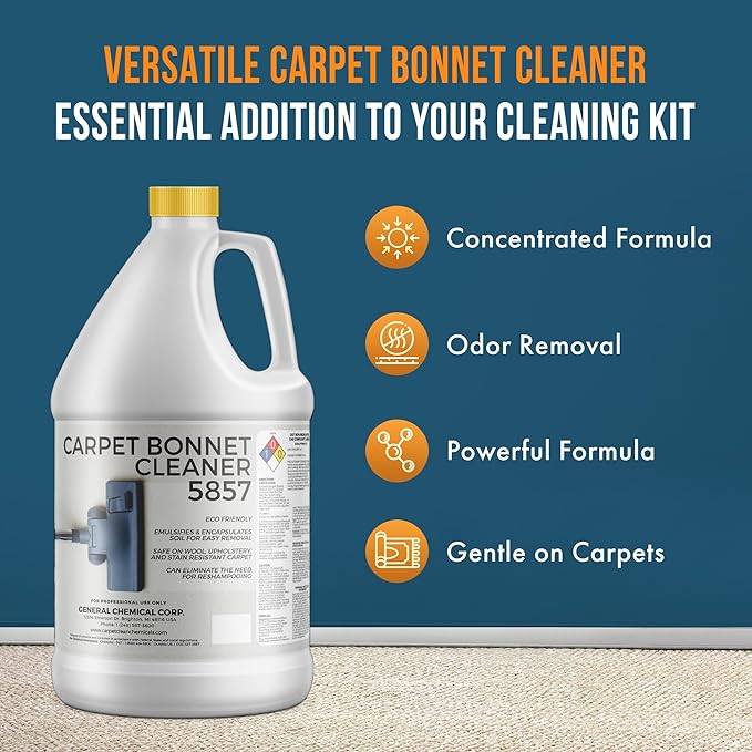 Bonnet Cleaner 5857 - Heavy Duty Shampoo Carpet Freshener Solution for Machine - Fast Drying & Pet Safe Carpet Shampoo for Rotary Cleaners, Commercial, & Industrial Use - 1 Gallon Jug