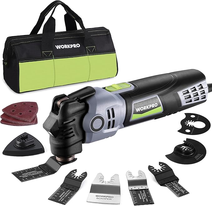 WORKPRO 400W Oscillating Multi-Tool, 6-Speed Corded Power Saw with LED Light, Quick Blade Change, 3.5° Oscillation Angle, 22 Accessories for Cutting, Sanding, Scraping