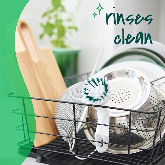 Scotch-Brite Handy Brush, Small and Durable Dish Brush with Handle for Scrubbing Hard-to-Reach Cookware, Tubs, Sinks, Car Tires, and More without Scratching, Antimicrobial, and Rinses Clean
