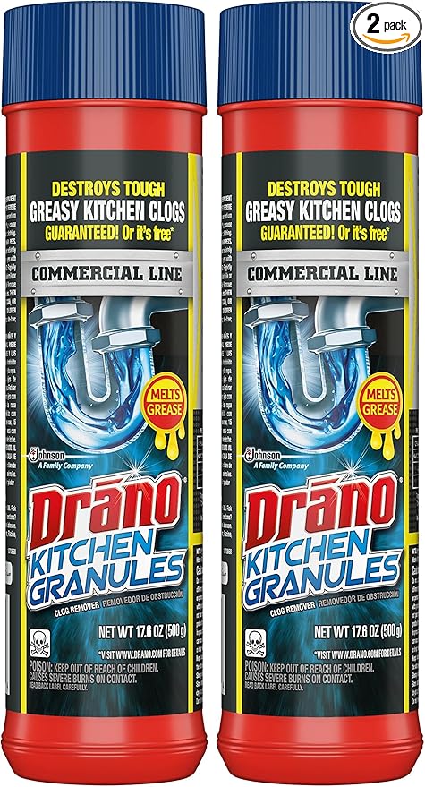 Drano Kitchen Granules Clog Remover, Commercial Line, 17.6 oz (Pack of 2)