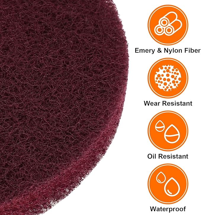 HARFINGTON 20pcs Scrubber Scouring Pads 500 Grits 2 Inch Drill Power Brush Hoop and Loop Surface Conditioning Disc Drill Scuffing Disc Scrub Pads for Home Kitchen Cleaning, Dark Red