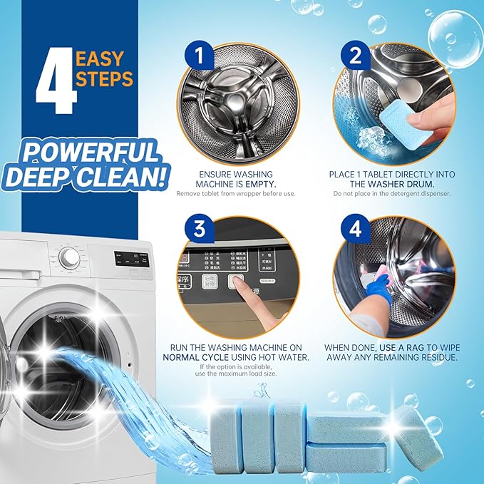 36 Pack Washing Machine Cleaner Descaler Tablets-18 Months Supply, Deep Cleaning Descaler for Front & Top Load Washers, Deodorizer, Mold & Limescale, Septic Safe, Compatible with All Brands