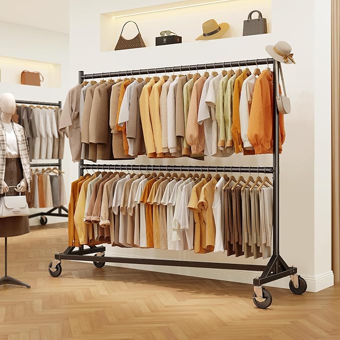 HOKEEPER Z Rack for Clothing Heavy Duty Clothes Rack Hold 550 LBS Commercial Garment Rack with Wheels Rolling Portable Z Base for Bedroom, Living Room, Laundry, Black, 22.8" D x 62.6" W x 87.8" H