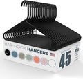 Neaties Plastic Hangers 45 Pack – Made in the USA – 6lb Capacity Standard Clothes Hangers with Strap Hooks for Dresses, Lingerie, Shirts, Pants, and Jackets – Black