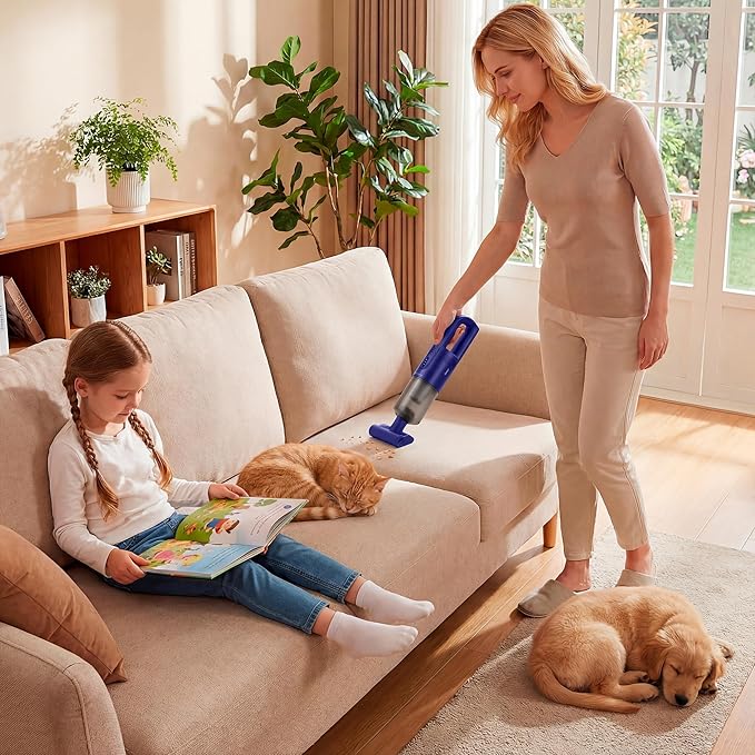 Handheld Vacuum Cordless, 5-in-1 Car Vacuum Portable Cordless 30 Mins Rapid Rechargeable Hand Vacuum Brushless Motor 19000Pa Strong Suction, Dust Busters for Car Home with 4 Nozzles, Blue