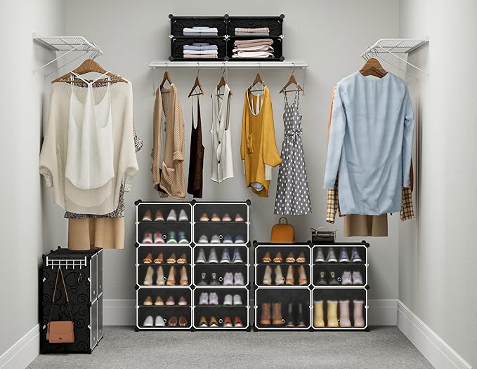 HOMIDEC Shoe Rack, 4 Tier Shoe Storage Cabinet 16 Pair Plastic Shoe Shelves Organizer for Closet Hallway Bedroom Entryway Black