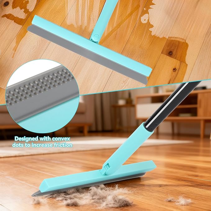 Floor Squeegee with 180° Rotating Head,with Rubber Broom for Carpet Pet Hair Remover,air Broom,for pet Removal Fluff Carpet, Hardwood Floor, Cleans Glass, Fine Dust, Hair, Liquid (Black)
