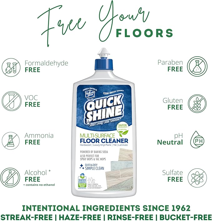 Quick Shine Multi Surface Floor Cleaner & Floor Polish w/Clean Shine Technology 2-27oz Bottles | Use on Hardwood, Laminate, Luxury Vinyl Plank, Tile & Stone | Safer Choice Formulas