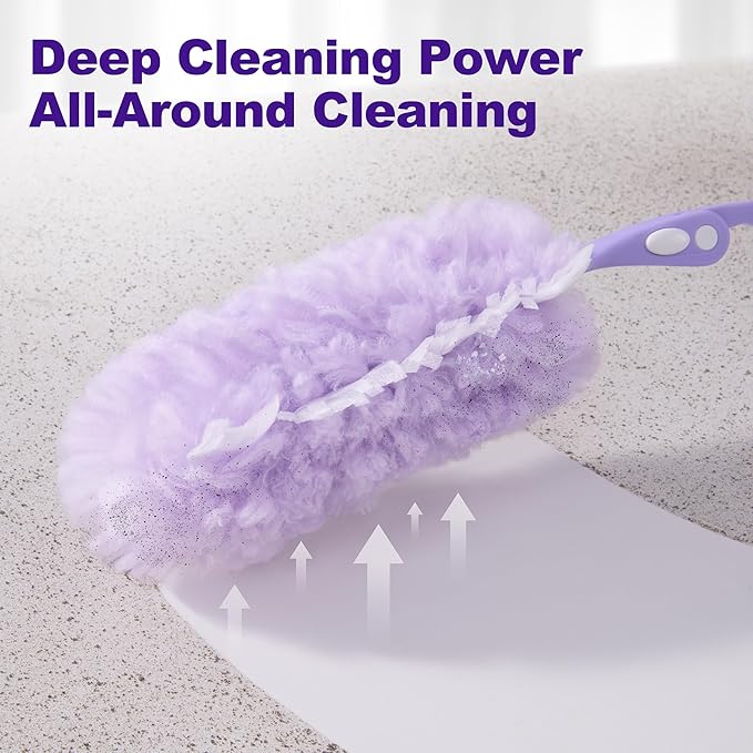 JOYMOOP Scented Telescopic Duster kit, 3FT Extendable Handle (Purple) + 24 Purple Refills for Swiffer Feather Duster,Easy Cleaning for Ceilings, Ceiling Fans, Blinds, Vents & Shelves