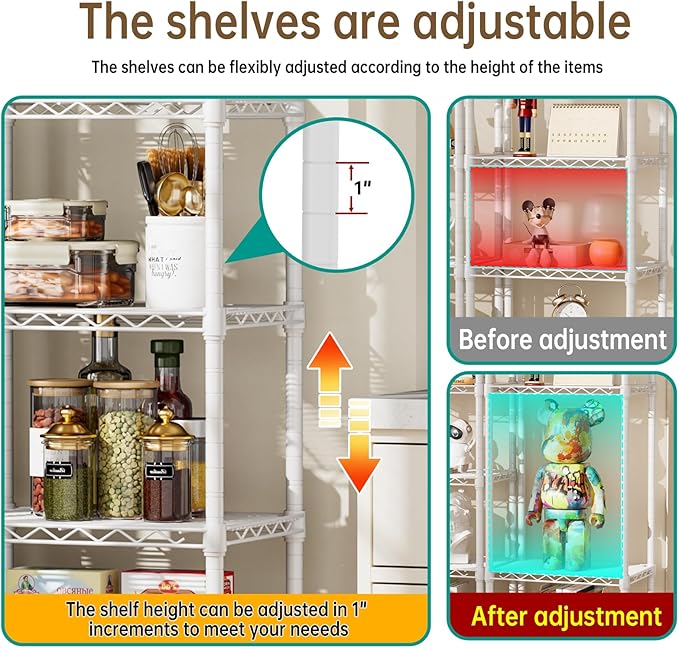 Golpart Small 6 tire Shelves Storage Wire Shelving Unit Metal Shelf Adjustable Organizers Storage Shelving for Bathroom Laundry Room Kitchen Pantry10”D x 16”W x 60”H White