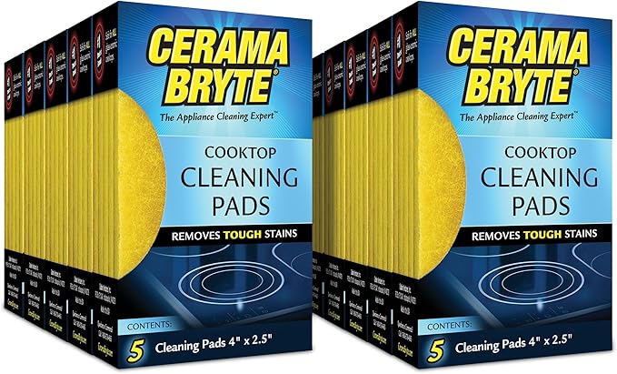 Cerama Bryte 10 x 5 Pack Cleaning Pads Cooktop and Stove Top Cleaner for Glass - Ceramic Surfaces, 50 Count