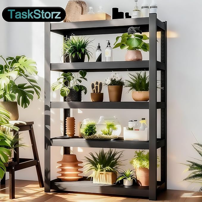 47" W Heavy-Duty Metal Storage Shelving, 5-Tier 3000 LBS Garage Shelves Unit, 71" H Ajustable Industrial Shelf for Garage, Warehouse, Home, Kitchen, Pantry, Office, Black