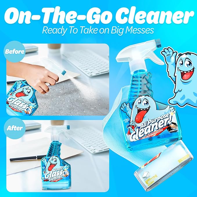 Spray Bottle With Microfiber Cap - All Purpose Cleaner 16oz - FRESH (2 Pack)