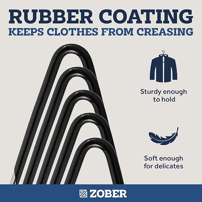 Zober Non-Slip Pants Hangers - 40 Pack Open Ended for Jeans and Clothes - Space Saving, Strong, Durable Metal Hangers for Closet (Black)