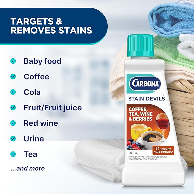 Carbona Stain Devils® #8 | Coffee, Tea, Wine & Juice | Professional Strength Laundry Stain Remover | Multi-Fabric Cleaner | Safe On Skin & Washable Fabrics | 1.7 Fl Oz, 1 Pack