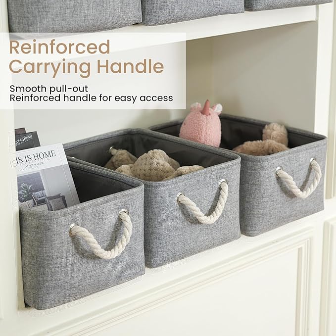 Storage Baskets for Shelves 13.8x9.8x6.7 Inch-Foldable Fabric Organizing Storage Bins with Handles, Closet & Bathroom Organizer, Home Storage for Kitchen, Office (6-Pack, Gray)