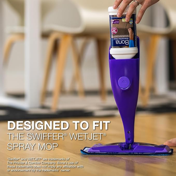 Bona Hardwood Floor Cleaner Bottle for use with Swiffer WETJET Spray Mop, makes 64 Fl Oz - Includes Filled Bottle + Concentrate Refill for Wood Floor Cleaning